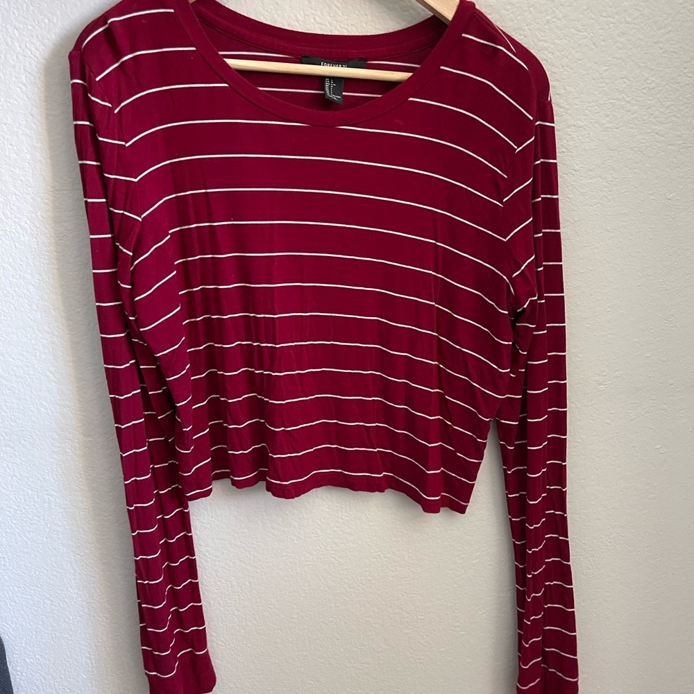 Forever 21 Red Striped Long Sleeve T-shirt